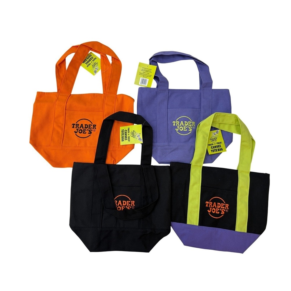 Traders Joes Trick or Treat Mini Canvas Totes Set of 4 NWT